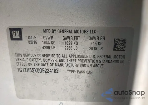 2016 Chevrolet Malibu Premier z USA, uszkodzony, nr VIN 1G1ZH5SX0GF224182